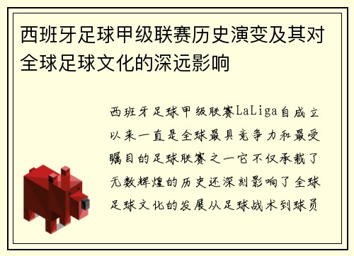 西班牙足球甲级联赛历史演变及其对全球足球文化的深远影响