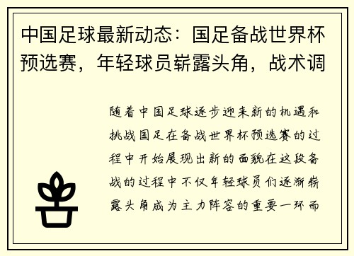 中国足球最新动态：国足备战世界杯预选赛，年轻球员崭露头角，战术调整引关注